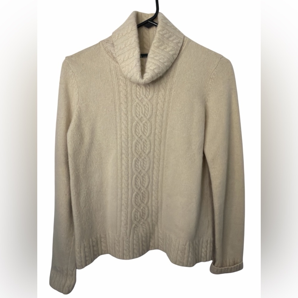 Ralph Lauren Ivory Cowl Neck Wool Cashmere Blend Cable Knit Sweater